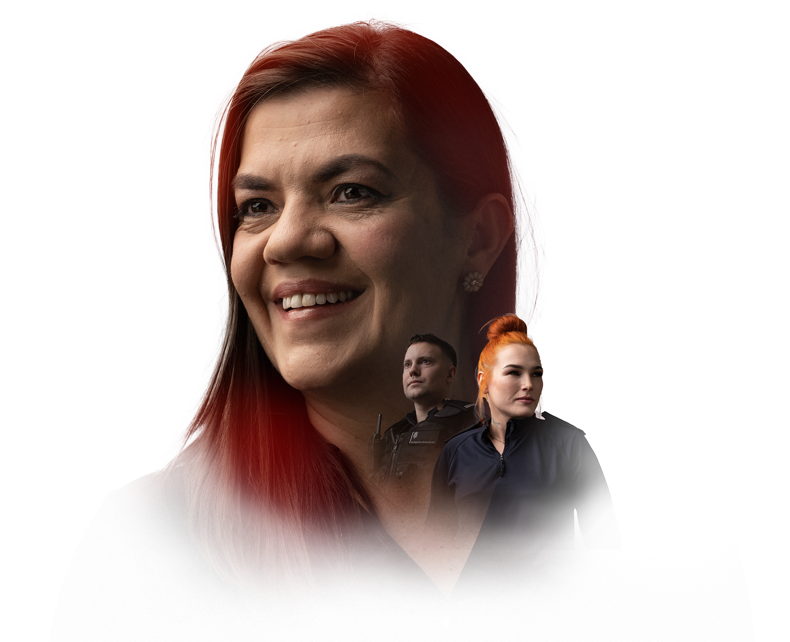 Member of Home Office staff with image of 2 IE Staff superimposed