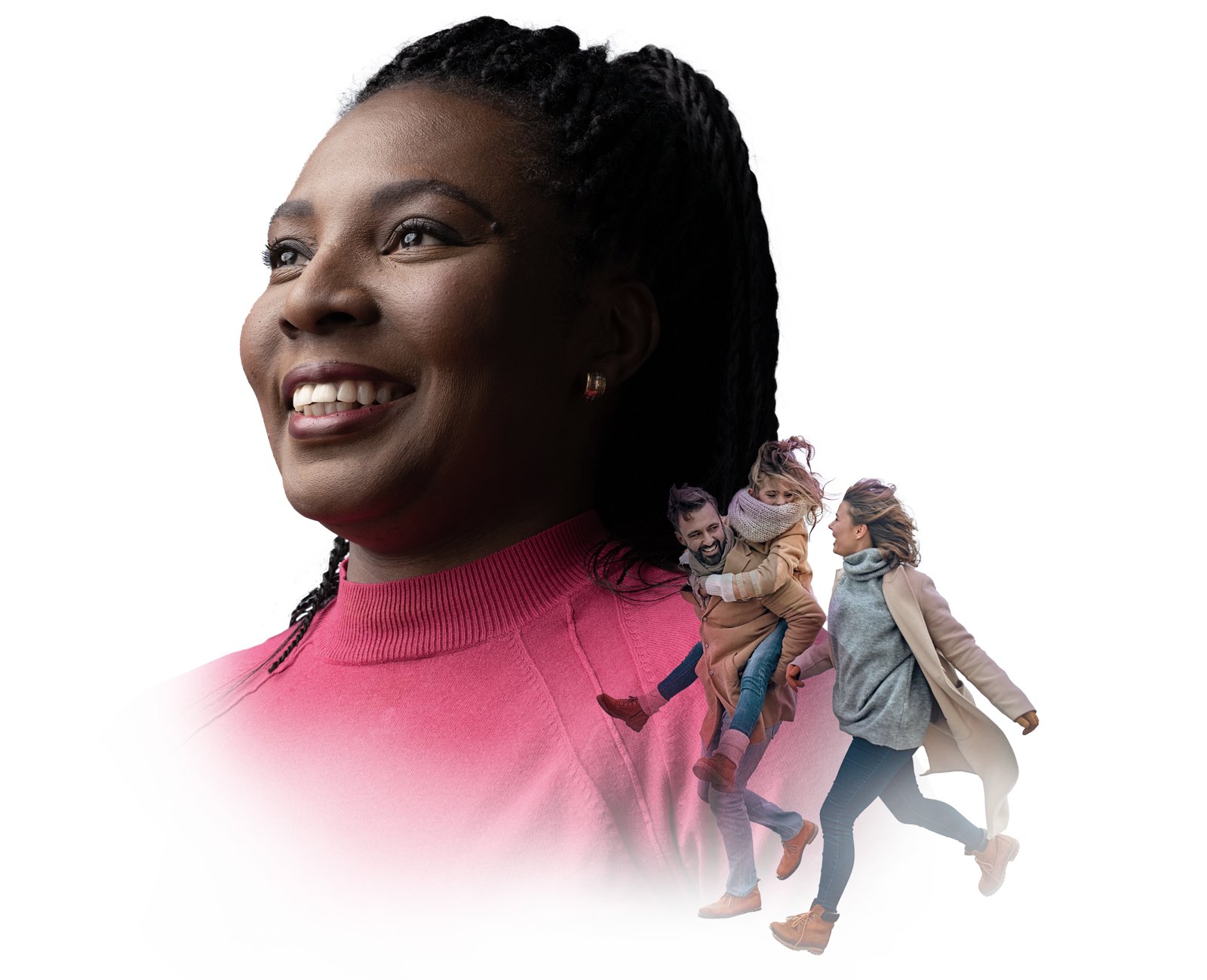 Home Office member of staff with happy family superimposed